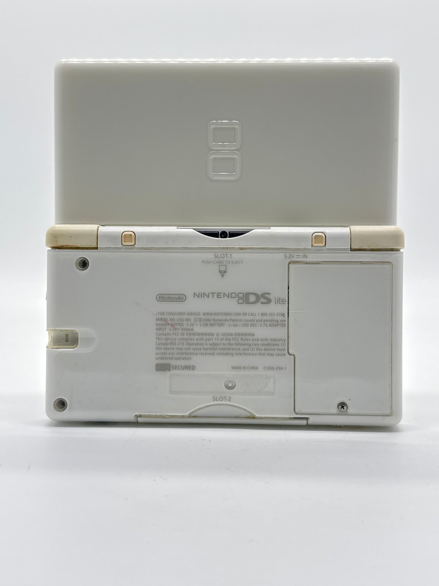 Nintendo DS Lite USG-001 Polar White Console #34 Yellow Patches on Top Screen