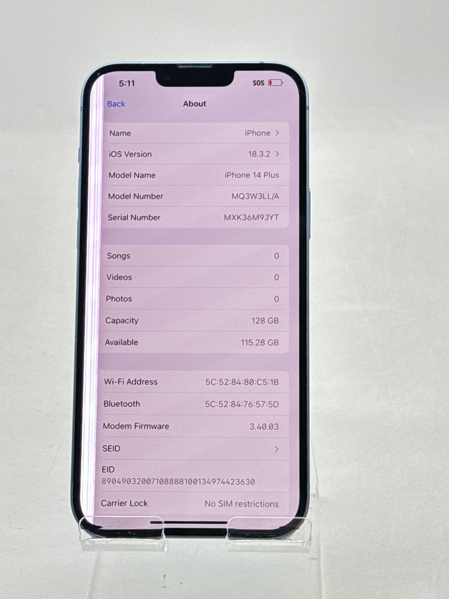 Unlocked Apple iPhone 14 Plus A2632 128GB Blue 81% Battery Health - Bad Display