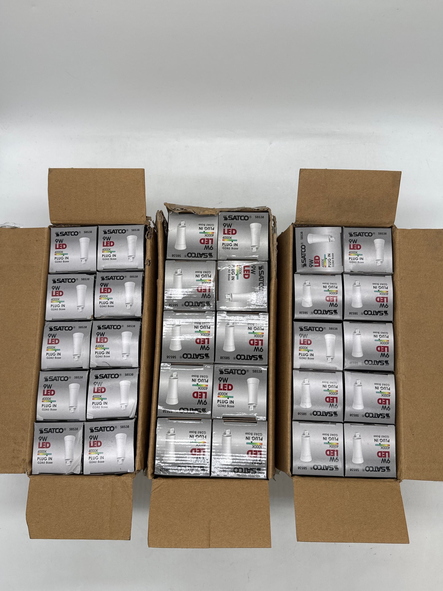 Lot of 30 New Satco S8538-9 Watt LED PL 2-Pin 4000K G24d Base Type B Ballast Bypass