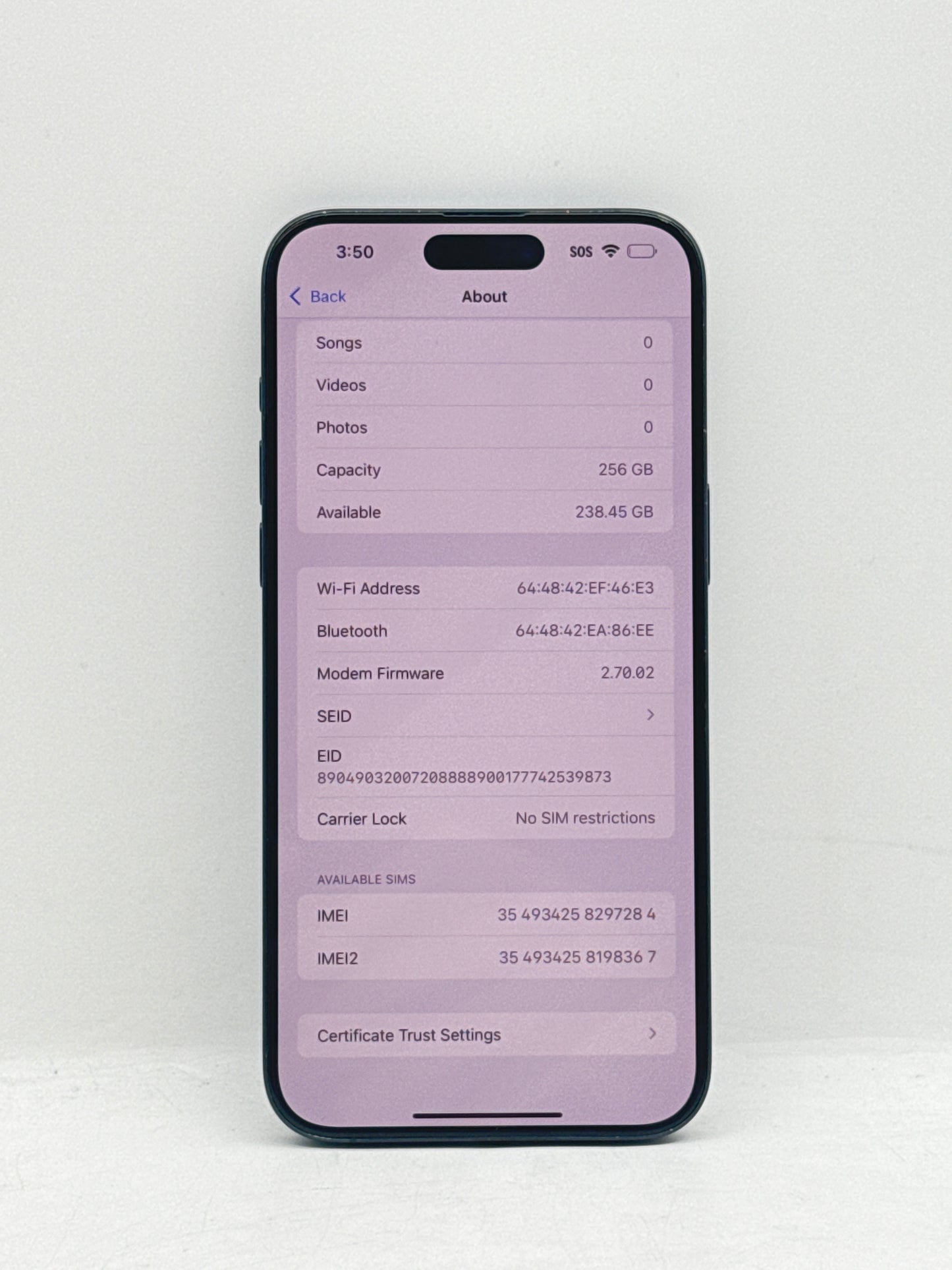 Unlocked Apple iPhone 15 Pro Max (A2849) 256GB - Blue Titanium - 90% BH