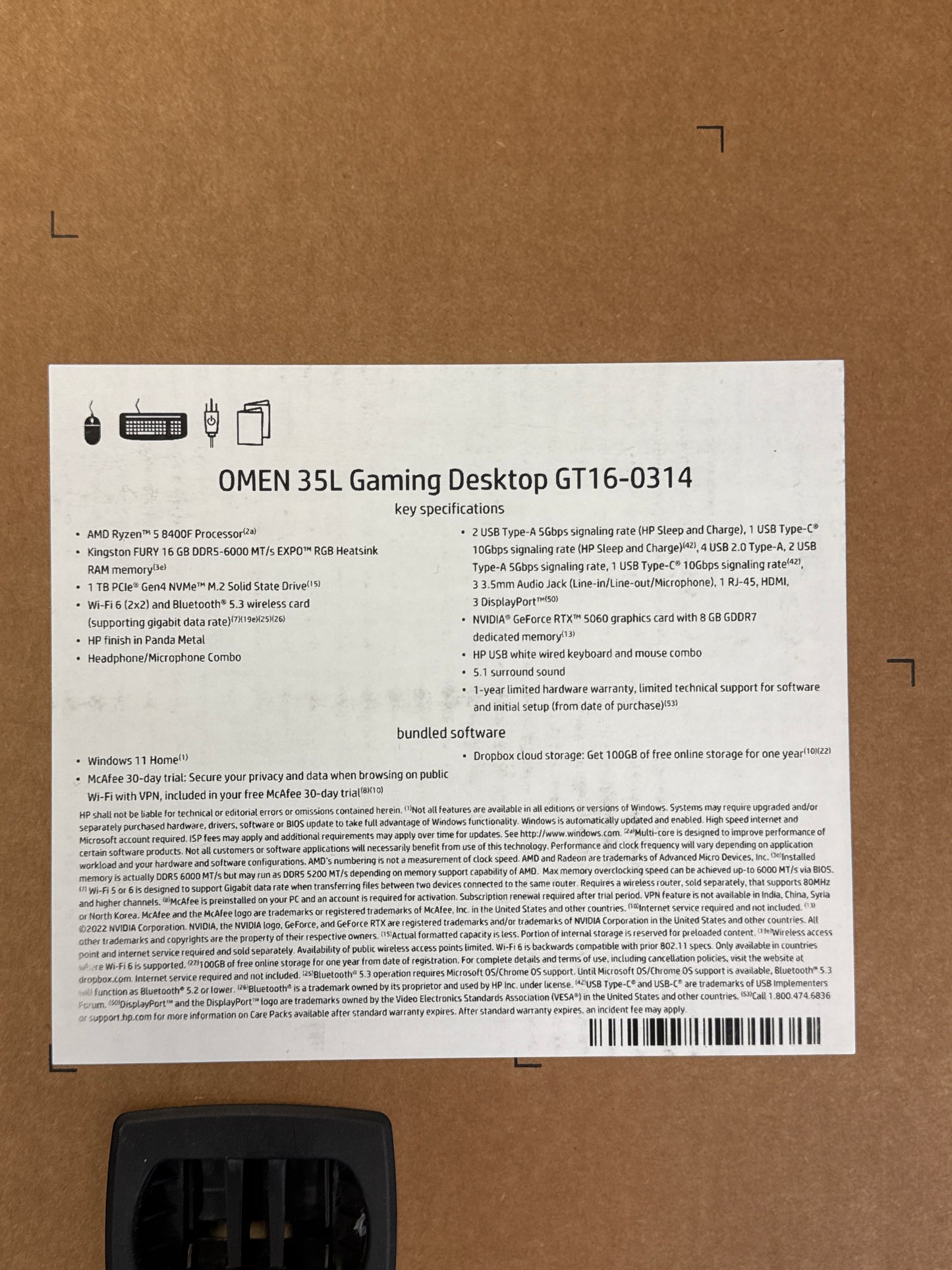 HP OMEN 35L Gaming Desktop Ryzen 5 8400F 1TB SSD 16GB RAM RTX 5060 8GB Open Box