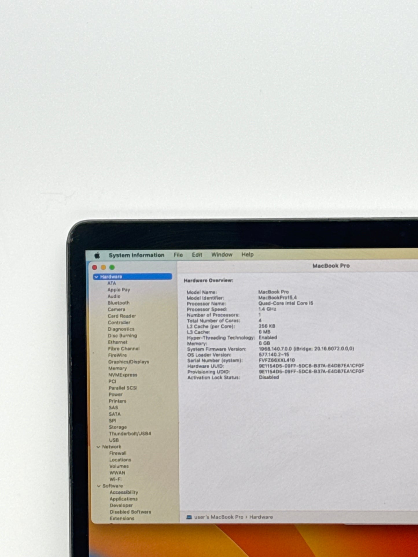 2019 Apple Macbook Pro 13.3" A2159 Core i5 1.4GHz 256GB SSD 8GB RAM Space Gray