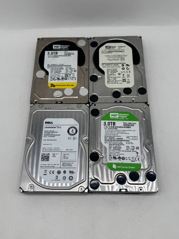 Lot of 4 3TB 3.5" Hard Drives WD Green WD RE RE4 Dell