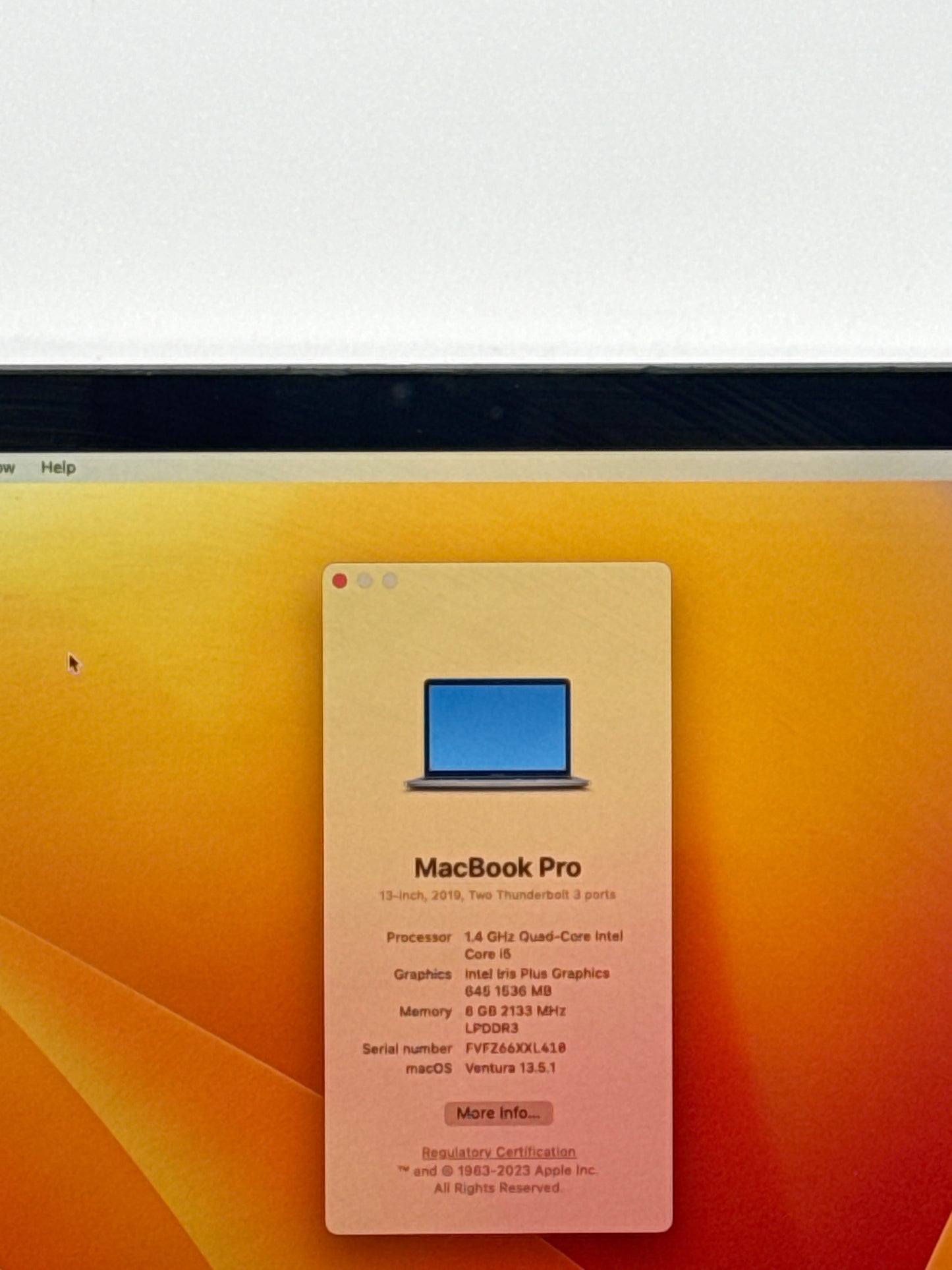 2019 Apple Macbook Pro 13.3" A2159 Core i5 1.4GHz 256GB SSD 8GB RAM Space Gray