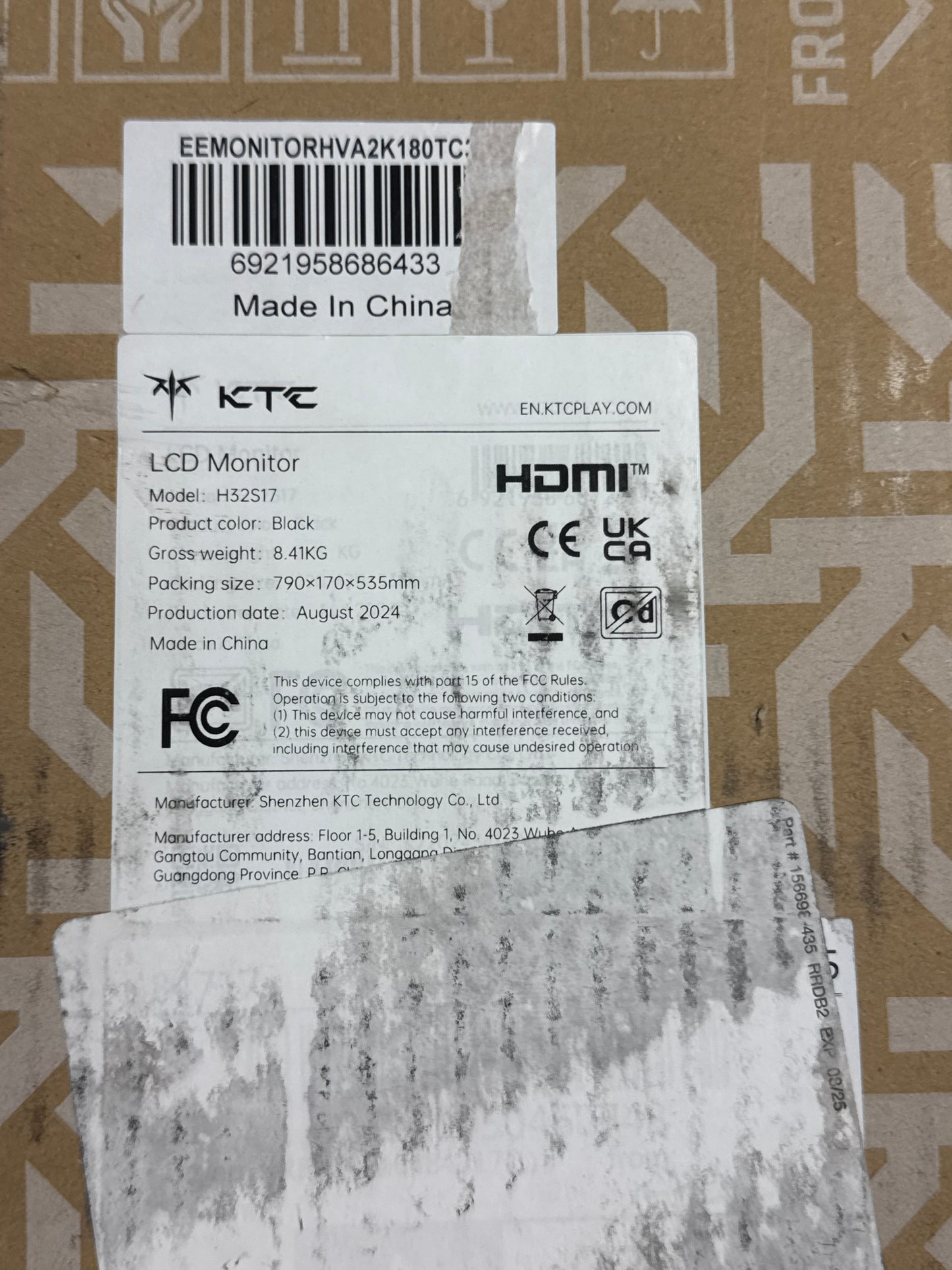 KTC H32S17 180Hz Curved 1500R LCD Gaming Monitor - Open Box