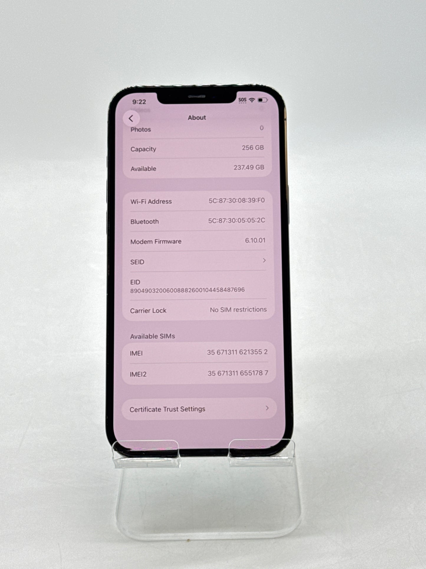 Unlocked Apple iPhone 12 Pro Max A2342 256GB Graphite  - Service Battery 78%