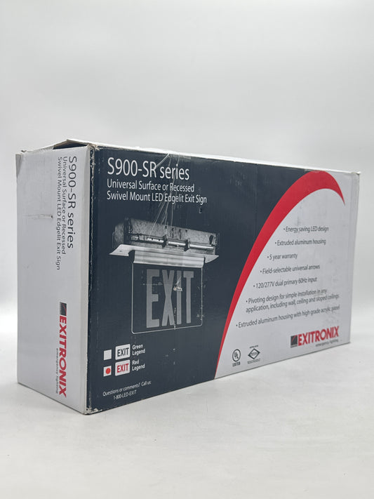 New Exitronix S902-WB-SR-RC-AG LED Exit Sign Universal Edge-Lit Red Letters