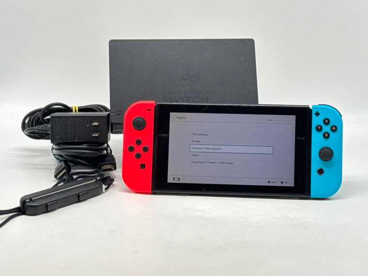Nintendo Switch HAC-001 32GB Neon Red Blue Joy-Con w/ Dock Charger HDMI Used 2