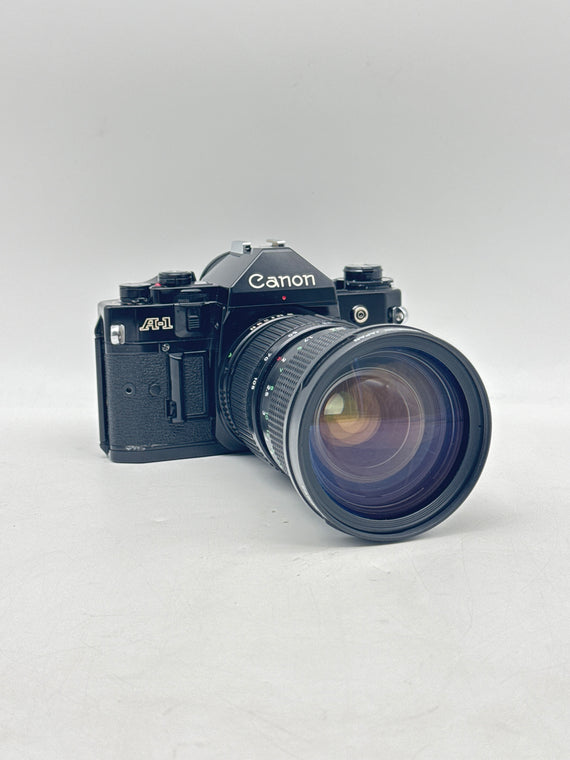 Canon A-1 35mm SLR Vintage Film Camera Black with 35-105mm f3.5 Zoom Lens