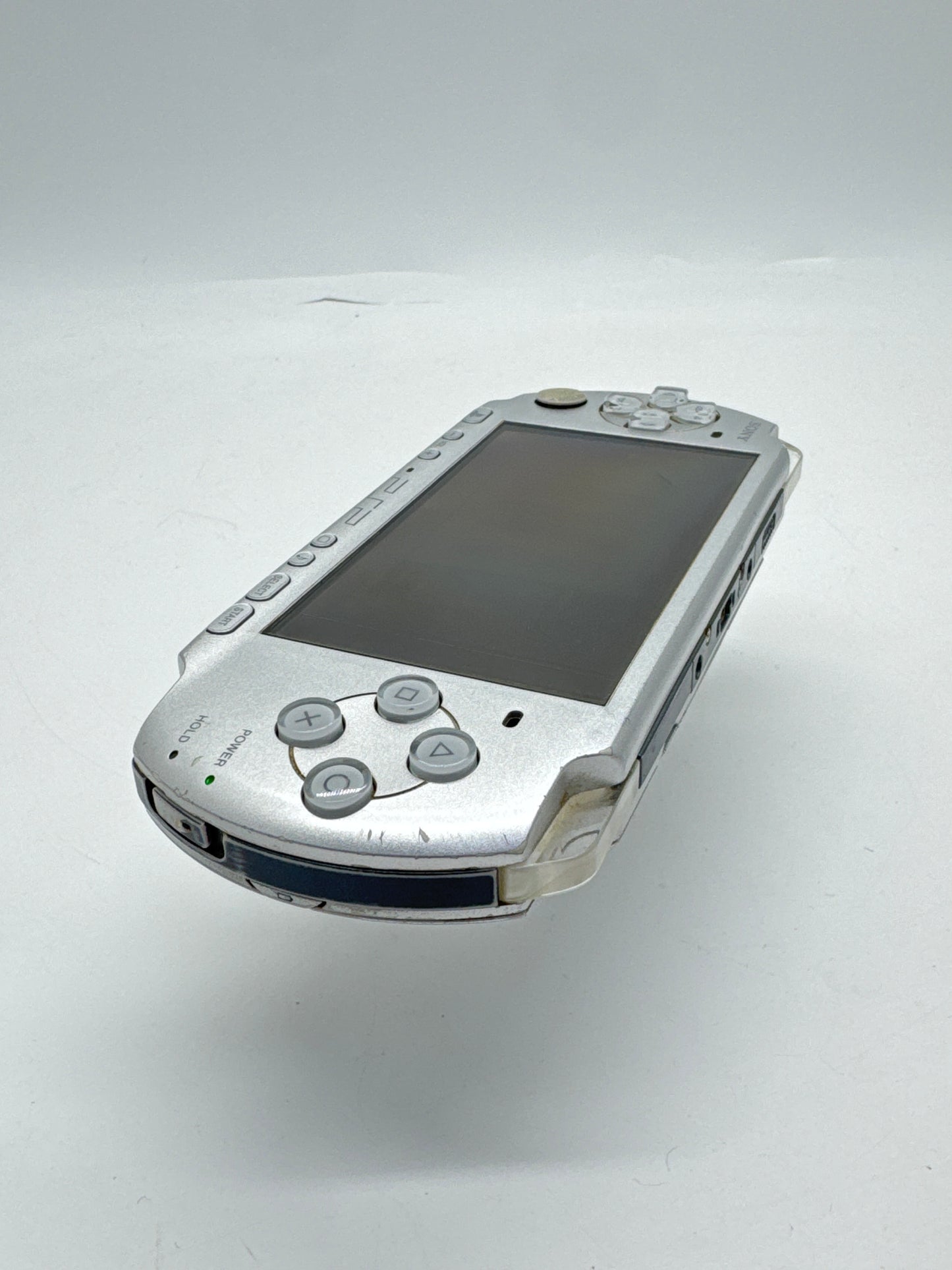 Sony PSP-3000 Silver Console #447 w/ 1200mAh Battery Yellowed Display AS IS