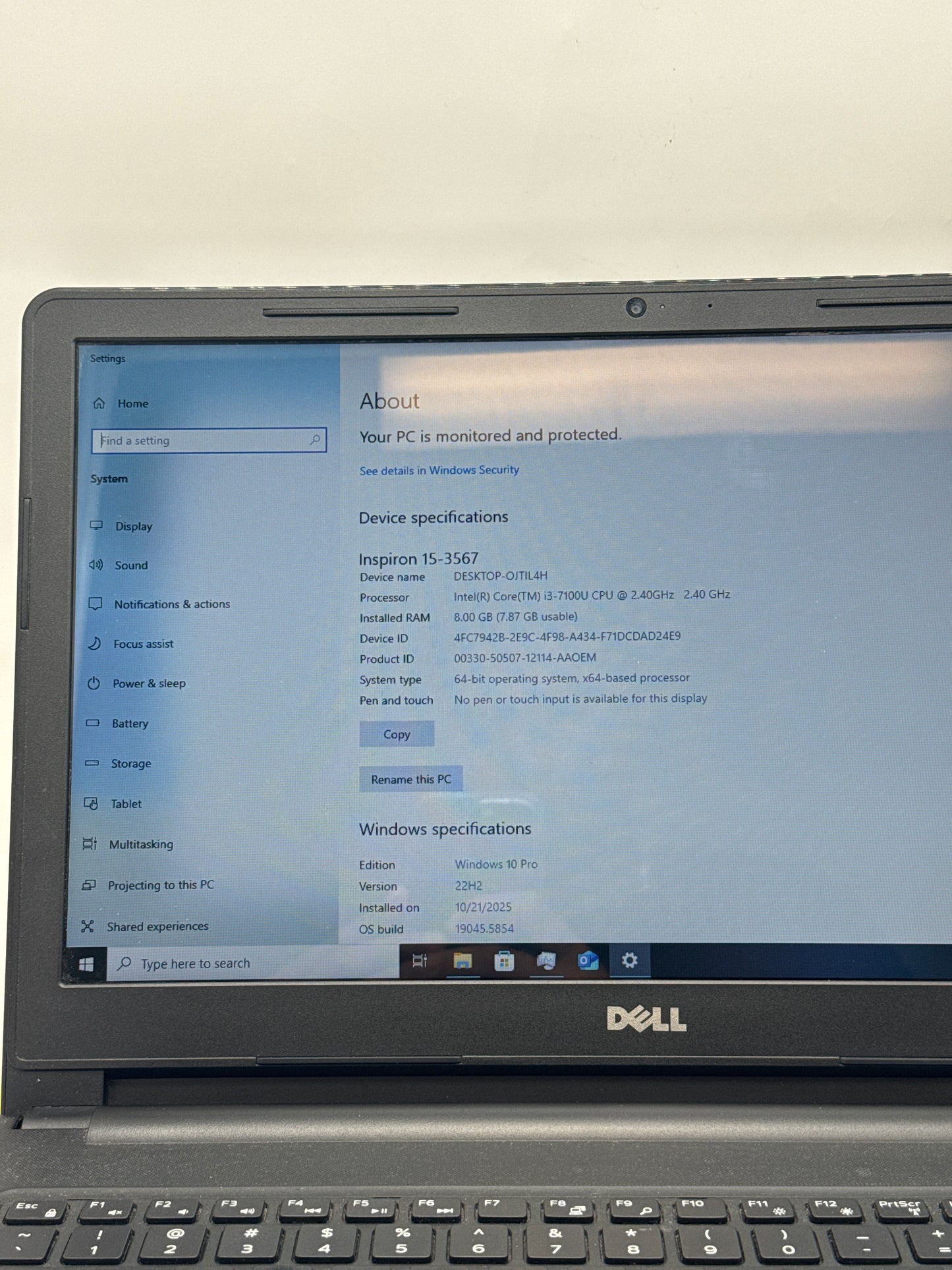 Dell Inspiron 15 3000 Series 15.6” i3 7th Gen 8GB RAM 1TB HDD - Used