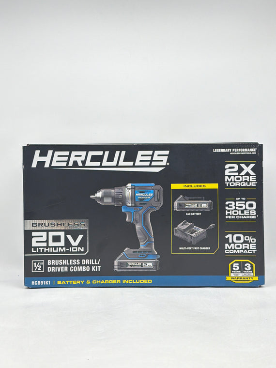 NEW HERCULES HCB91K1 20V Brushless 1/2" Drill/Driver Kit w/Battery and Charger