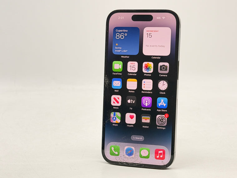 Unlocked Apple iphone 14 Pro Max A2650 256GB Space Black 92% BH - Cracked Read!