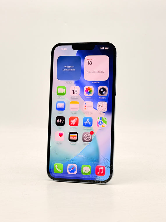 Unlocked Apple iPhone 13 Pro Max A2484 128GB Sierra Blue 97% BH - Cracked Screen