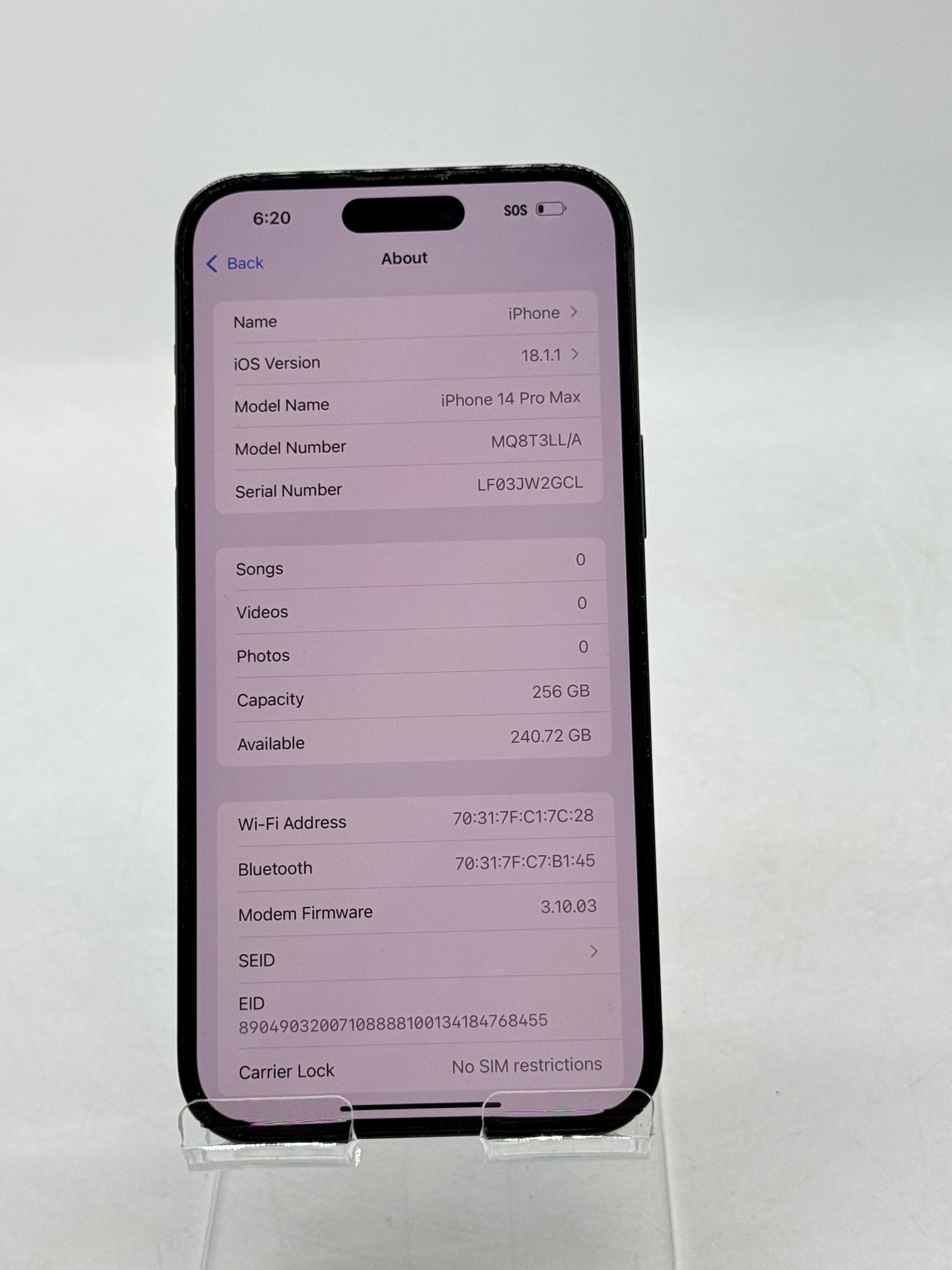 Unlocked Apple iPhone 14 Pro Max A2651 256GB Black 80% Battery Health