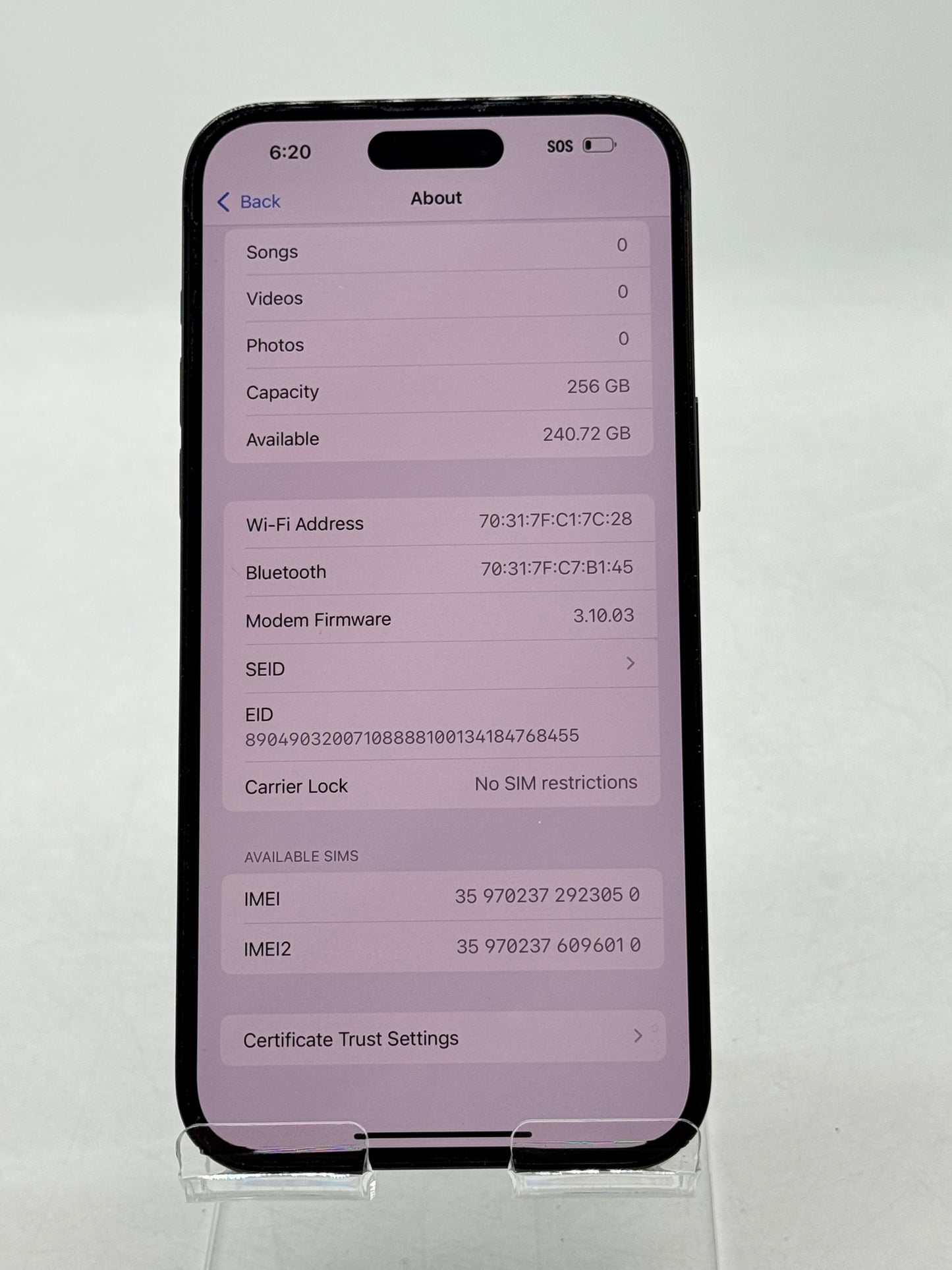 Unlocked Apple iPhone 14 Pro Max A2651 256GB Black 80% Battery Health