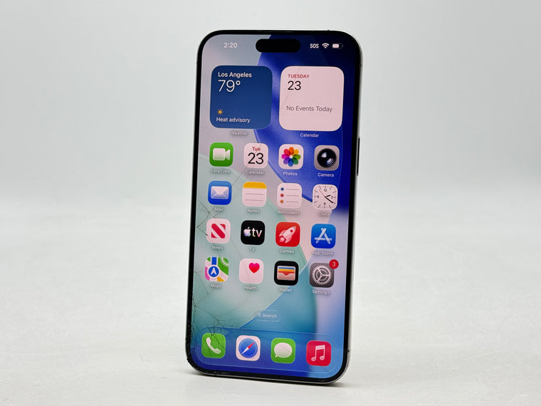 Unlocked Apple iPhone 15 Pro Max A2849 256GB Natural Titanium 91% BH - Cracked Read!